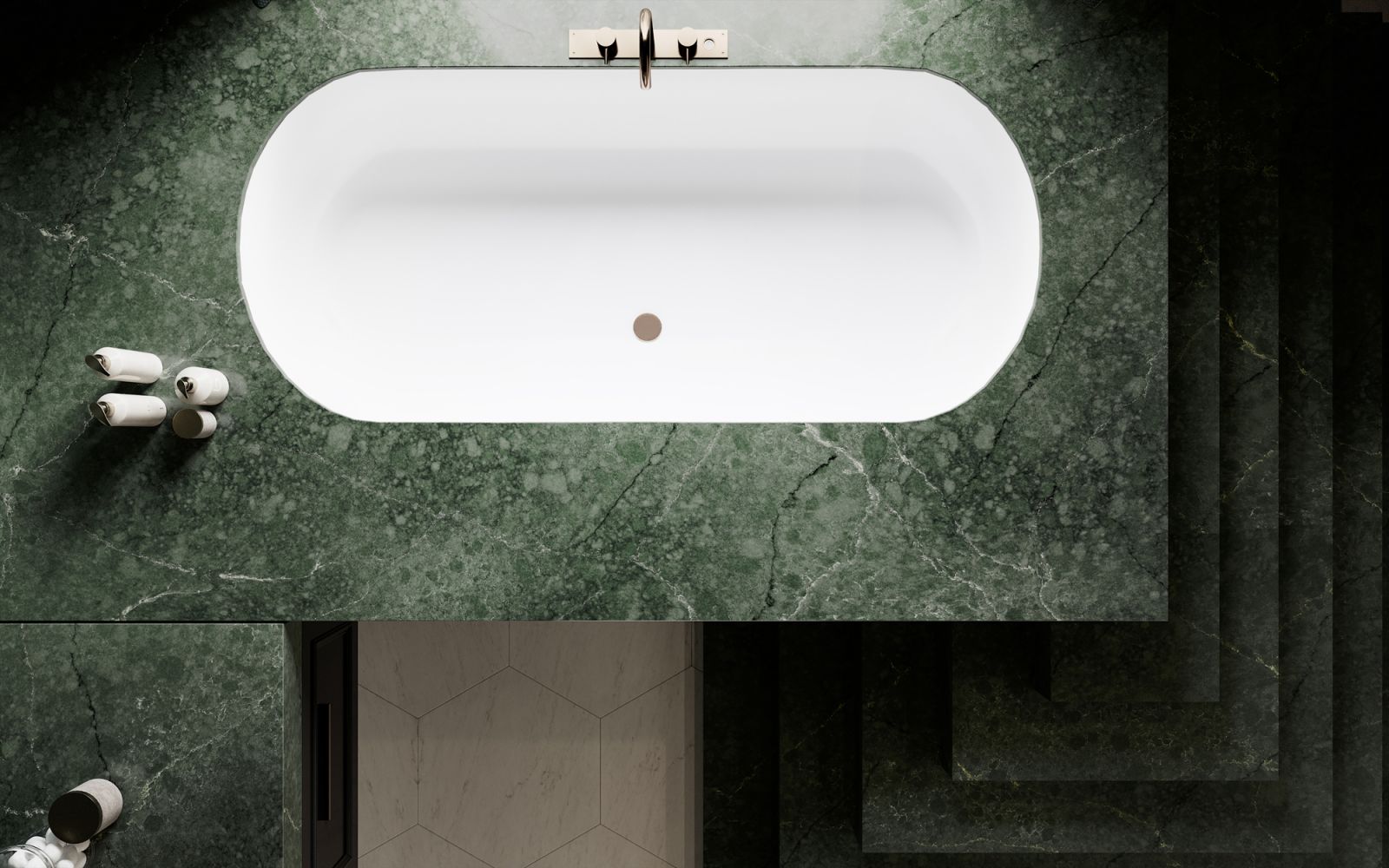 A top-down view of the Jardin Emerald bathroom vanity