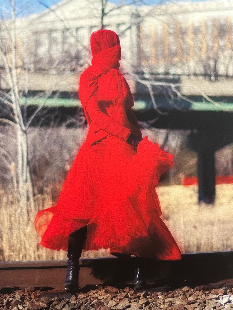 ‘Red/Flower’ features veiled models posing against an industrial background on the outskirts of New York City (Photo: Alex Villaluz)
