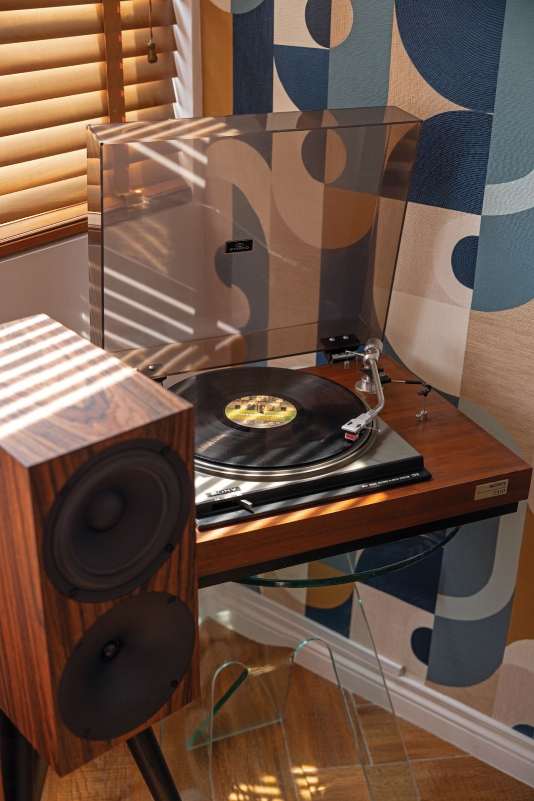 Buchardt rosewood speakers and a turntable in Scott A Woodward's man cave