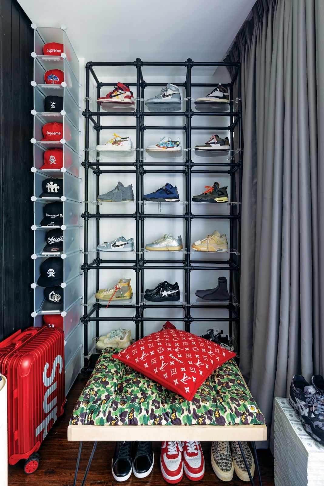 Richmond Yu's shoe collection in his man cave