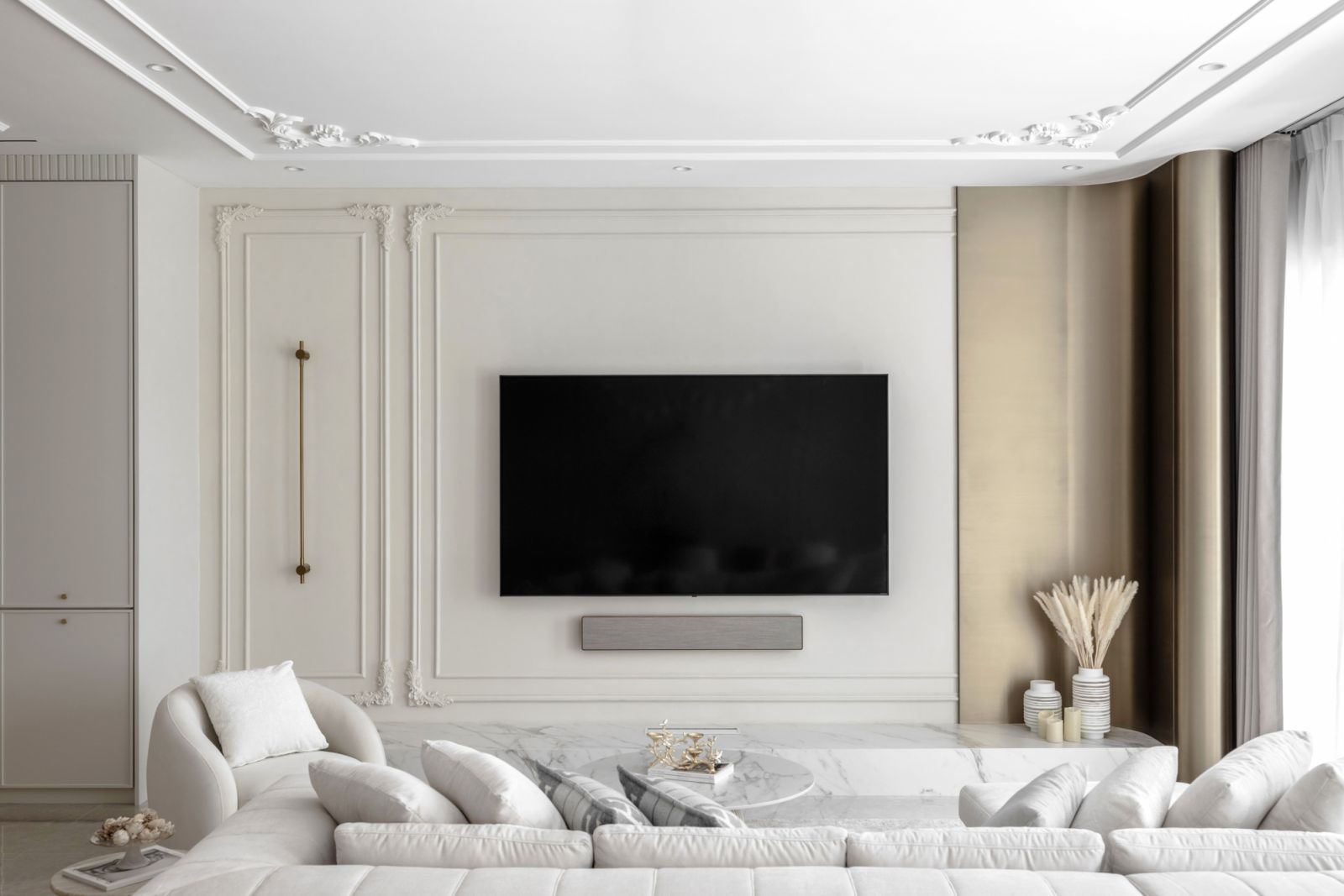 Meticulous detailing add a polish to the living room