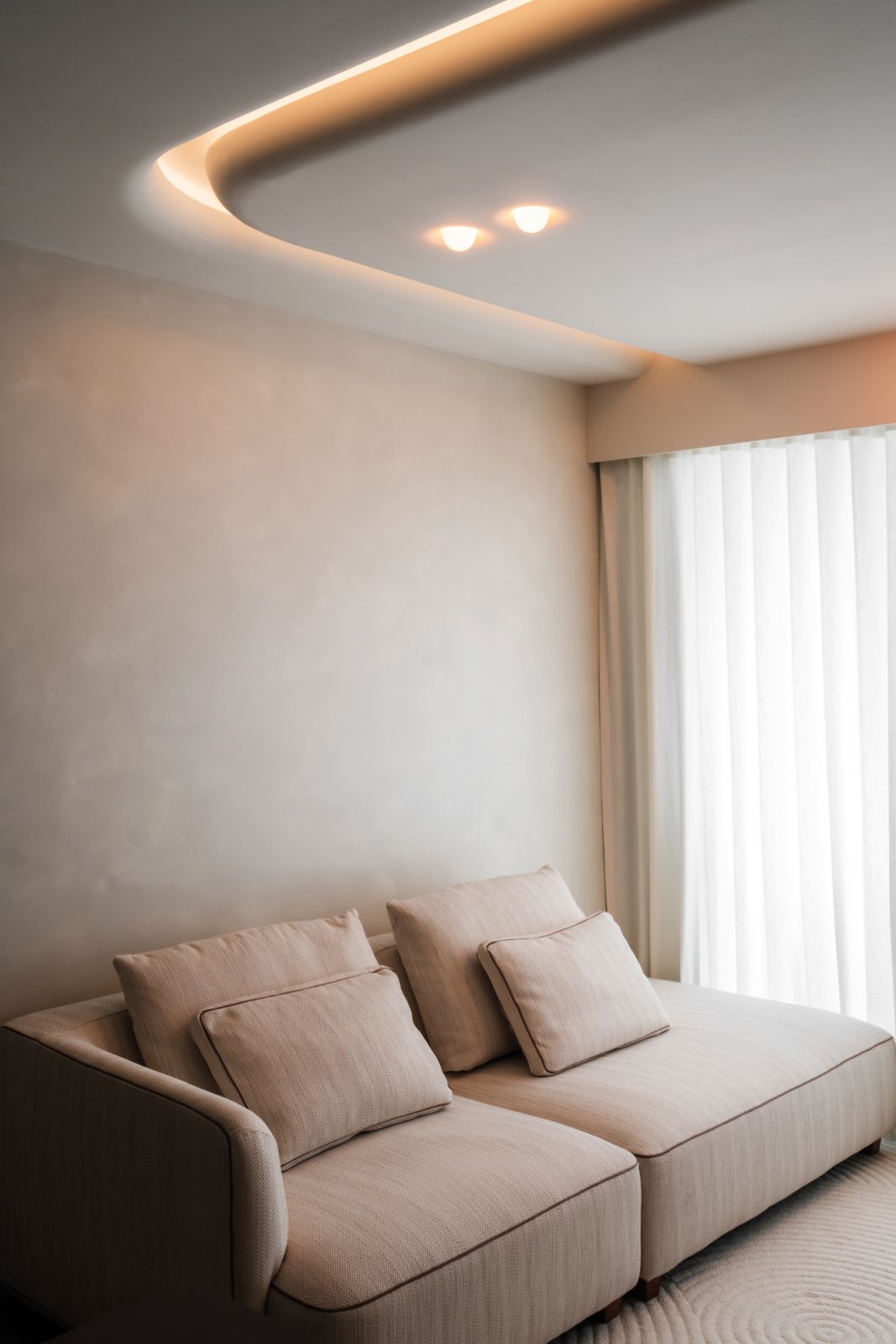 Gypsum Boba lights bring softness to this ceiling