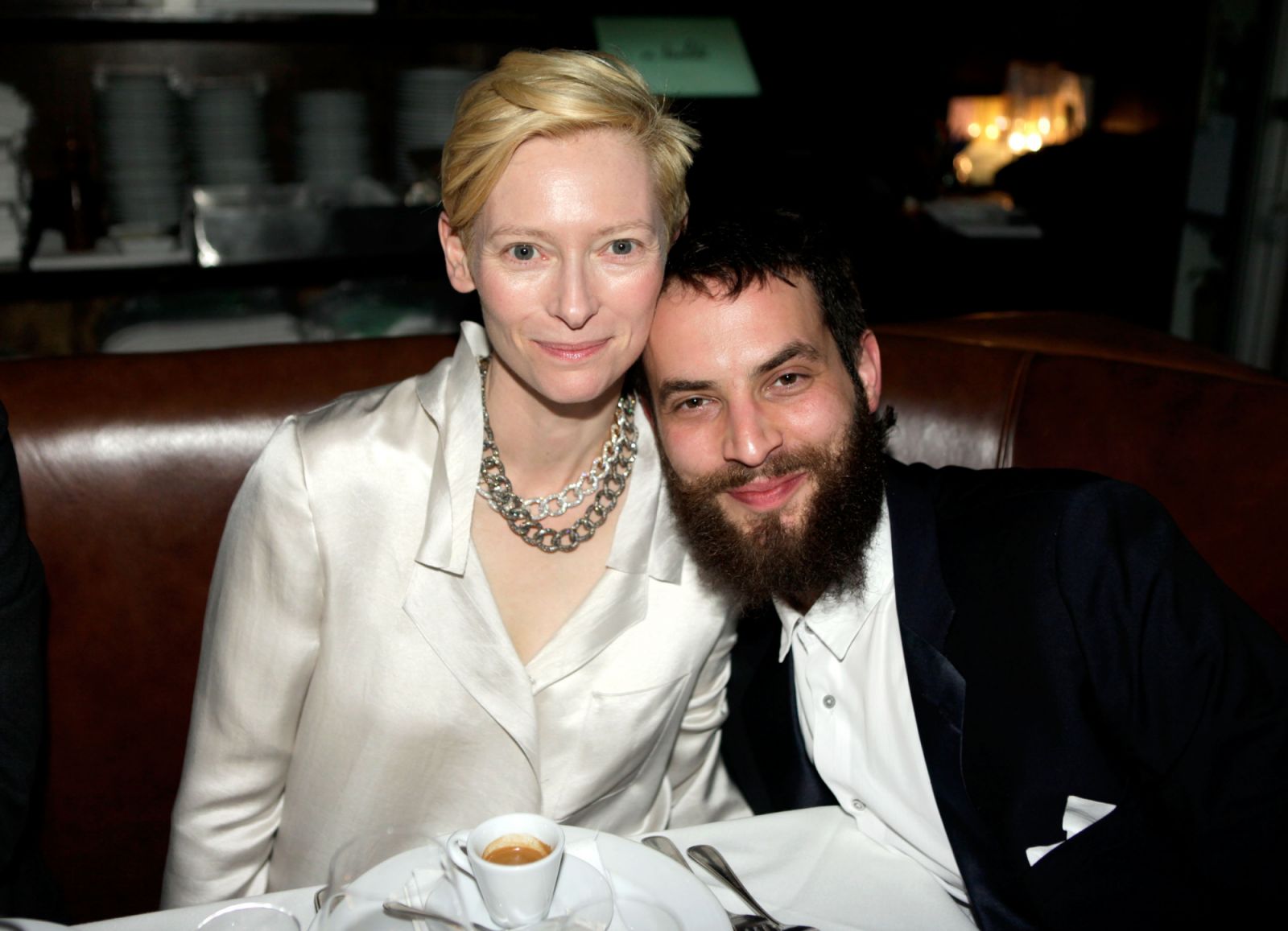 BEVERLY HILLS, CA - JANUARY 30:  Actress Tilda Swinton and artist Sandro Kopp attend an intimate dinner to celebrate the opening of Pomellato's Rodeo Drive boutique hosted by Pomellato and MOCA held at  E. Baldi on January 30, 2012 in Beverly Hills, California.  (Photo by Jeff Vespa/WireImage)