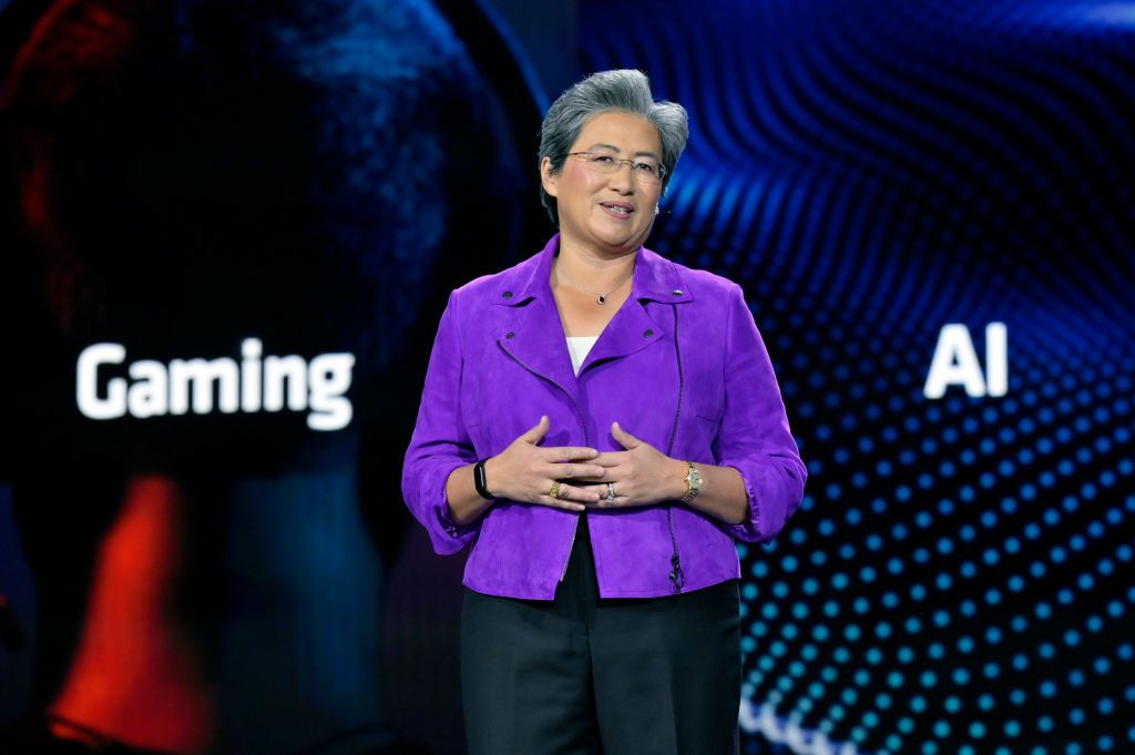 LAS VEGAS, NEVADA - JANUARY 04: AMD Chair and CEO Dr. Lisa Su delivers a keynote address at CES 2023 at The Venetian Las Vegas on January 04, 2023 in Las Vegas, Nevada. CES, the world's largest annual consumer technology trade show, runs from January 5-8 and features about 3,100 exhibitors showing off their latest products and services to more than 100,000 attendees. (Photo by David Becker/Getty Images)