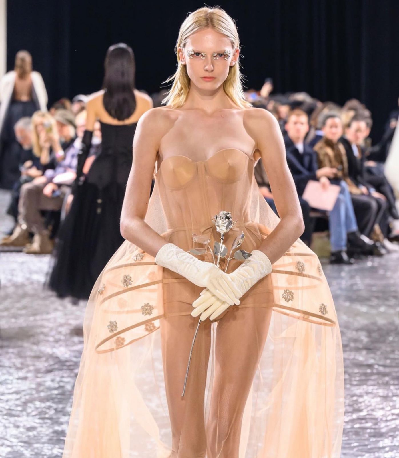 Alex Consani wearing Jean Paul Gaultier by Simone Rocha Couture Spring 2024 (Photo: Instagram / @alexconsani)