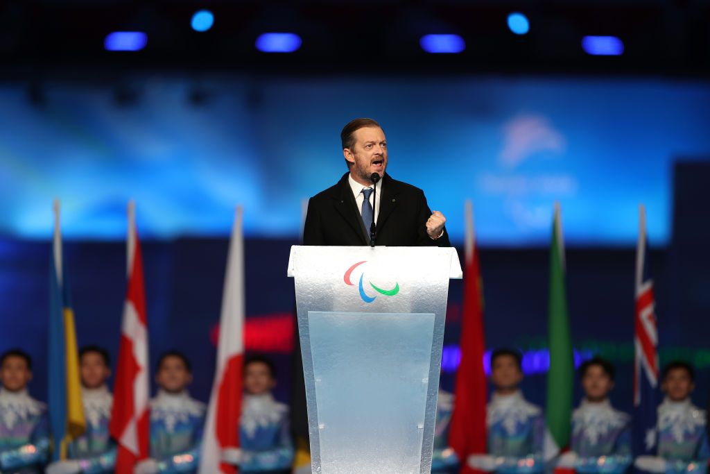 現任IPC主席於北京帕運會上致詞。(Photo by Yifan Ding/Getty Images for International Paralympic Committee)