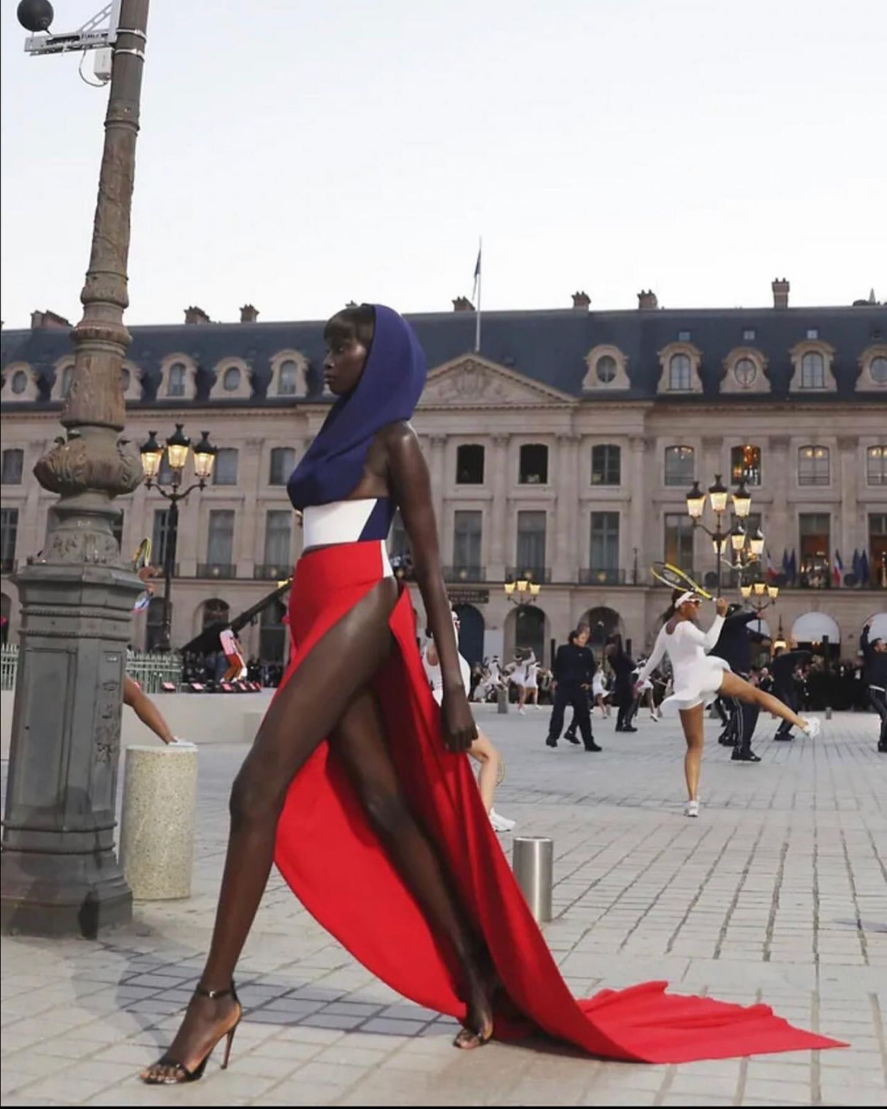 Anok Yai wearing a look by Pieter Mullier for Alaïa at the Vogue World show in Paris ahead of the 2024 Olympic Games (Photo: Instagram / @maisonalaia)