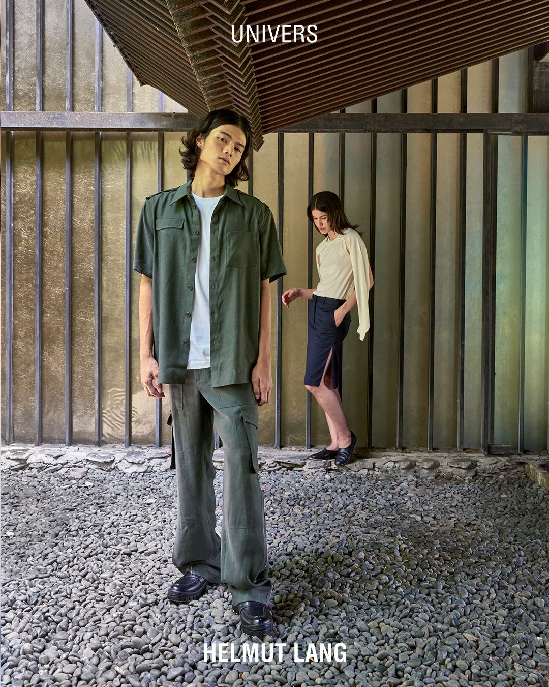 Franz Garcia and Pauline Camille Prieto model looks by Helmut Lang (Photo: Univers)