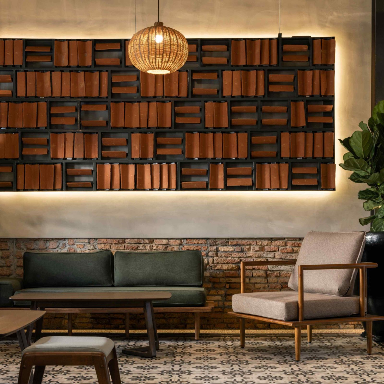 The backlit wall feature in one of the dining halls