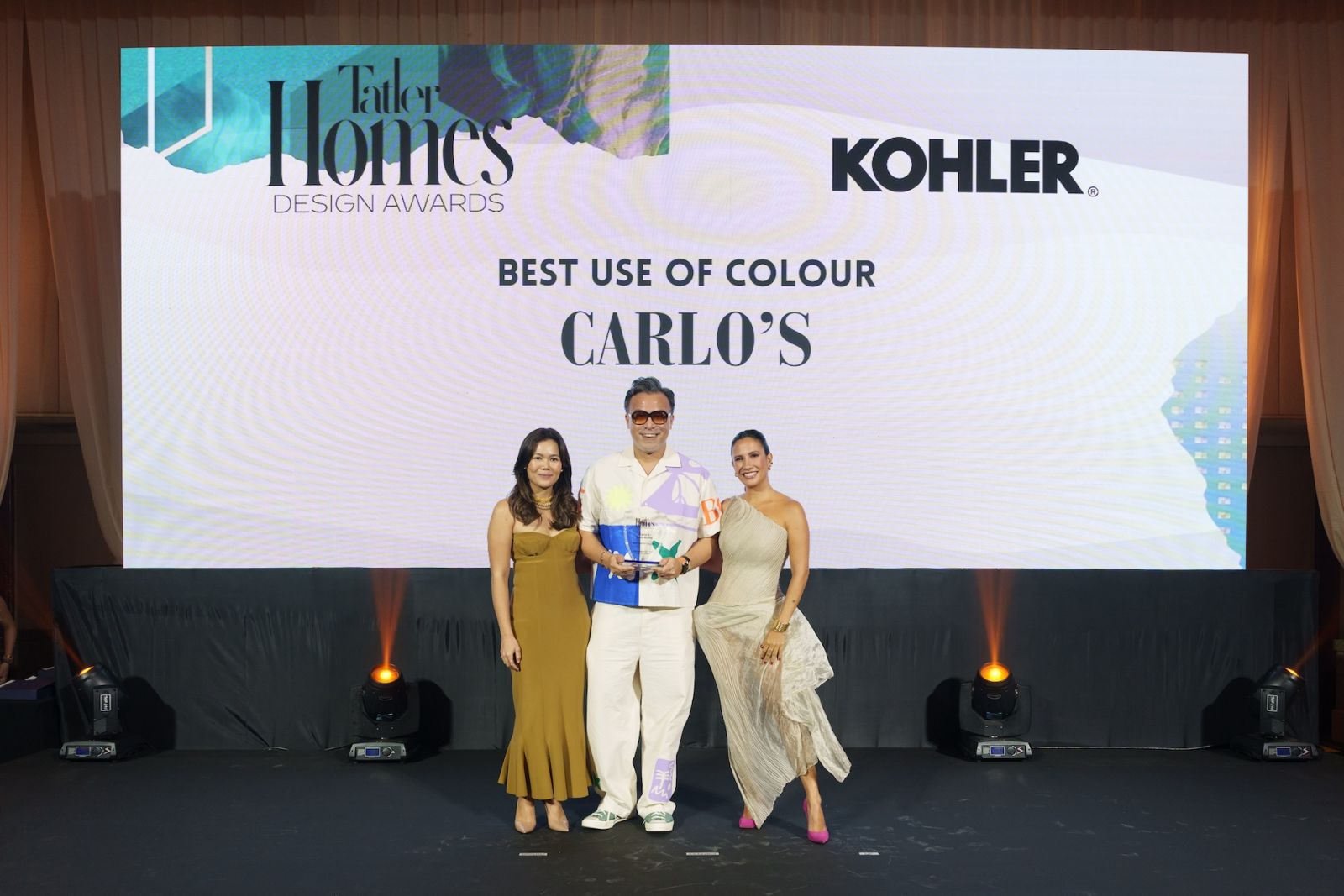 Tatler Homes Editors Jet Acuzar and Stephanie Zubiri with Best Use of Colour Awardee JJ Acuña