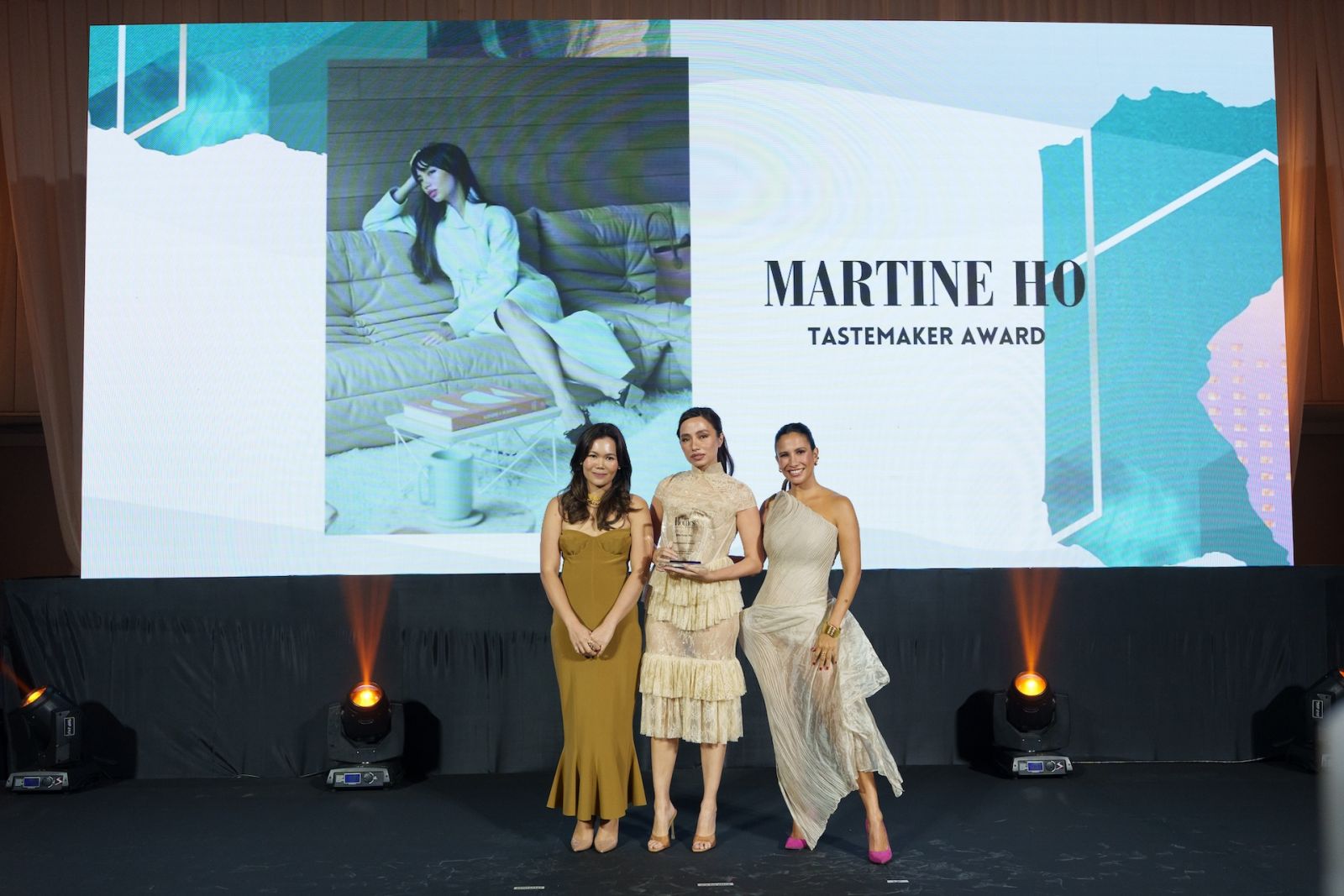 Tatler Homes Editors Jet Acuzar and Stephanie Zubiri with Tastemaker Awardee Martine Ho