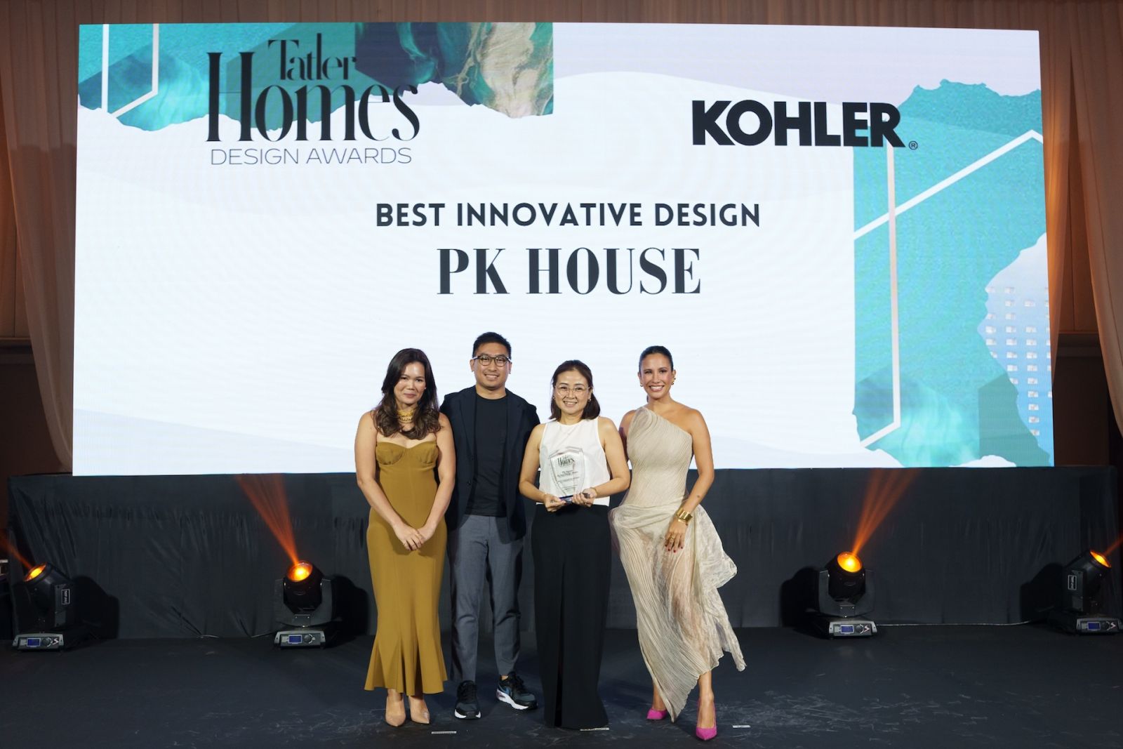 Tatler Homes Editors Jet Acuzar and Stephanie Zubiri with Best Innovative Design Awardees Adrian Alfonso and Pearl Alfonso of 8x8 Design Studio