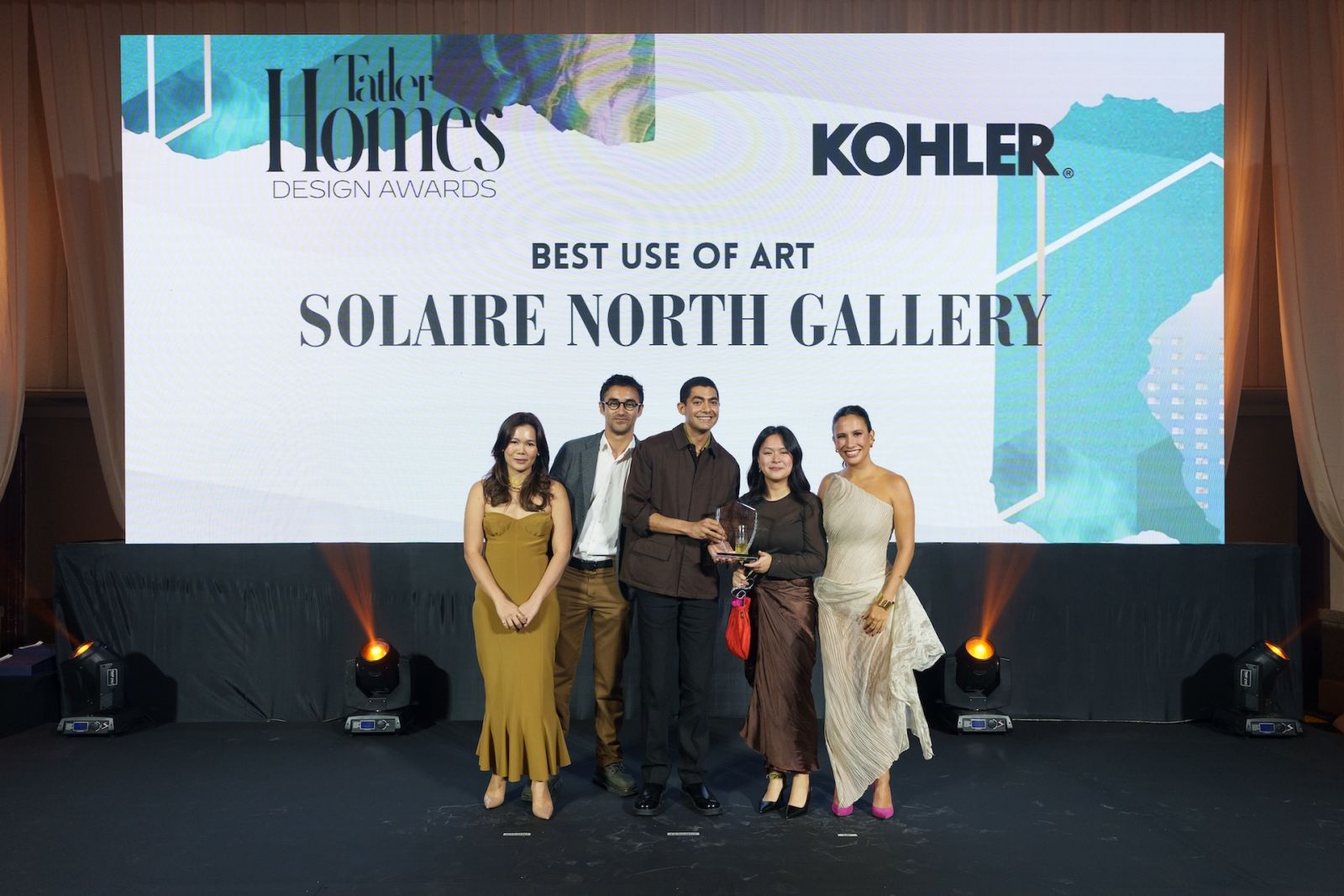 Tatler Homes Editors Jet Acuzar and Stephanie Zubiri with Best Use of Art Awardees Enzo Razon, Dinesh Mohnani and Bambina Jacinto Aseron of Tarzeer Pictures