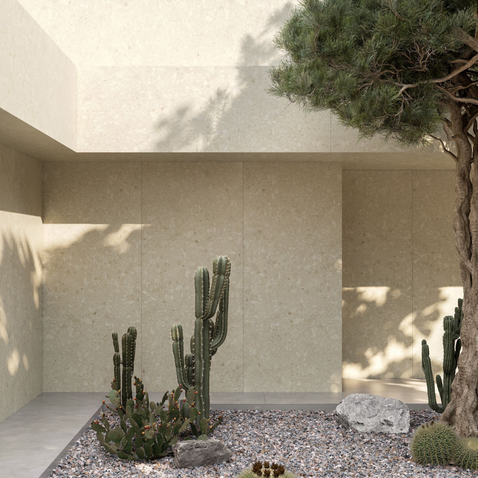 The soothing tones of Dekton Pietra Edition’s Sandik and Ava are ideal for exteriors