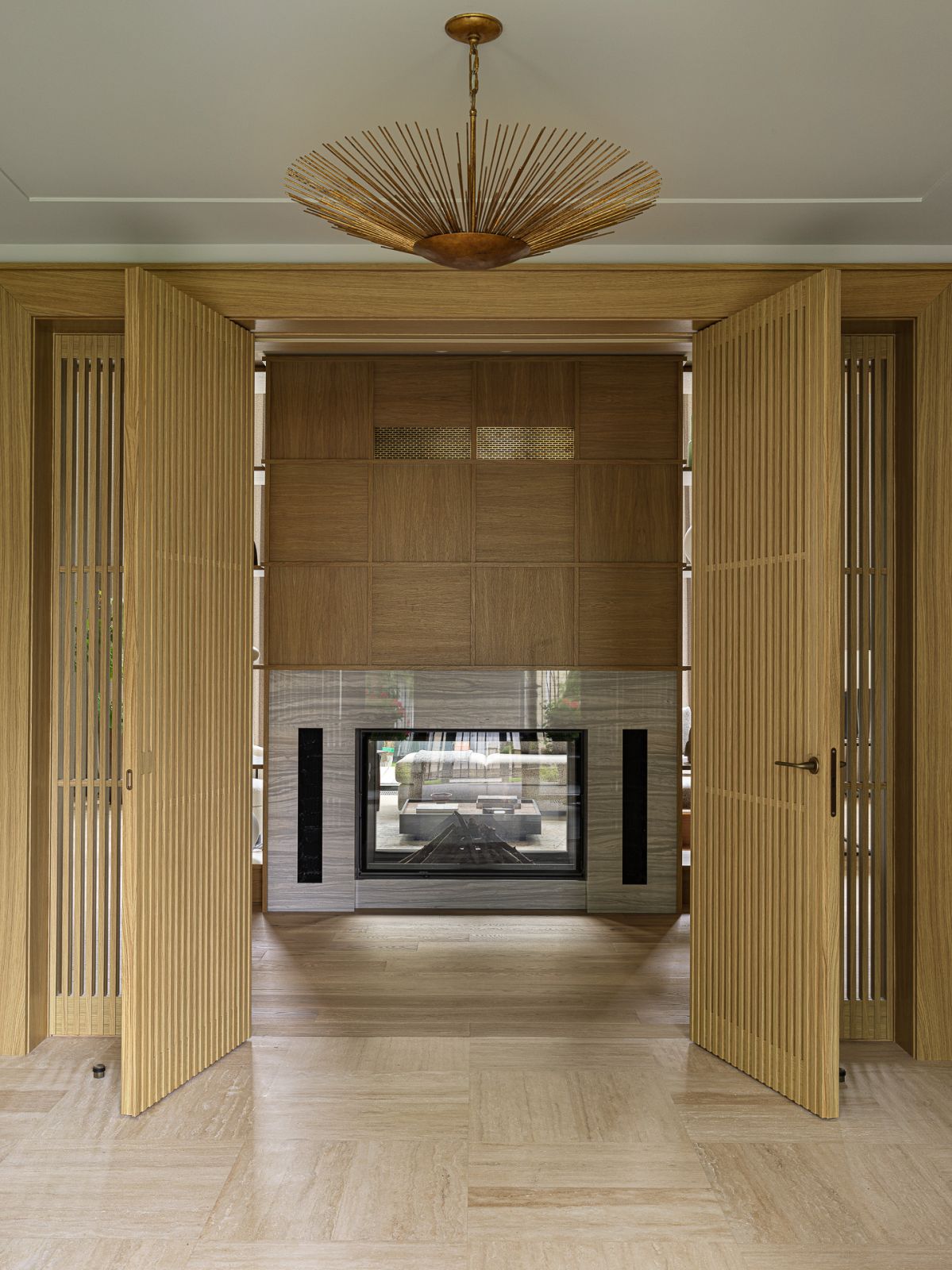 Wooden slat doors emulate Japanese dwellings