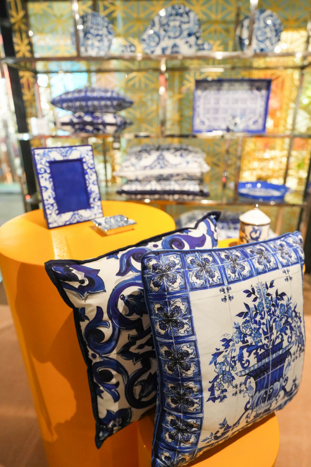 Dolce & Gabbana Casa Blu Mediterraneo throw pillows on display (Photo: Opulence Design Concept)