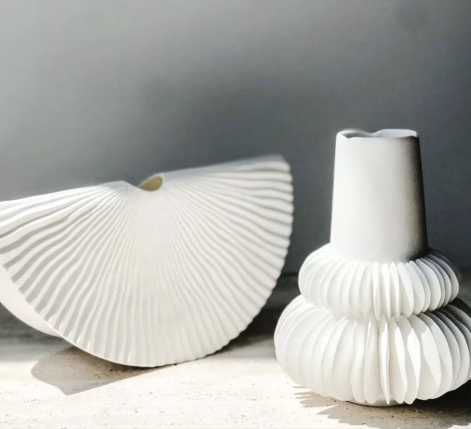 Pleated fan sway vase and pleated medium Capiz vase (Photo: Instagram / Finebone)