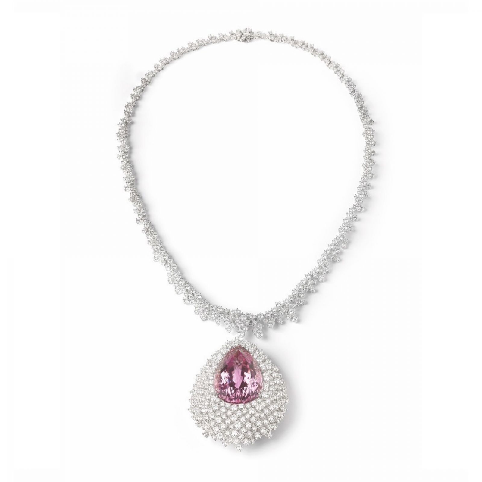 Damiani Mimosa Risvegli含羞草18K白金紫粉孔賽石與鑽石高級珠寶項鍊。（Photo: Damiani）