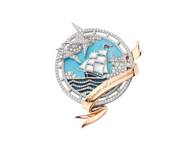 Encres transformable brooch in white, rose & yellow gold, set with turquoise, mother-of-pearl, Grand Feu enamel and brilliant-cut diamonds