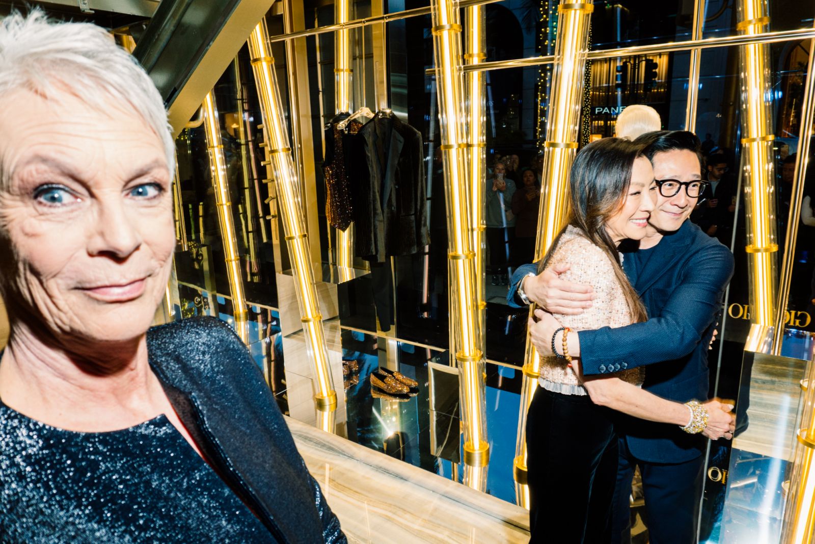 (Front) Jamie Lee Curtis (Back) Michelle Yeoh, Ke Huy Quan at Giorgio Armani Party