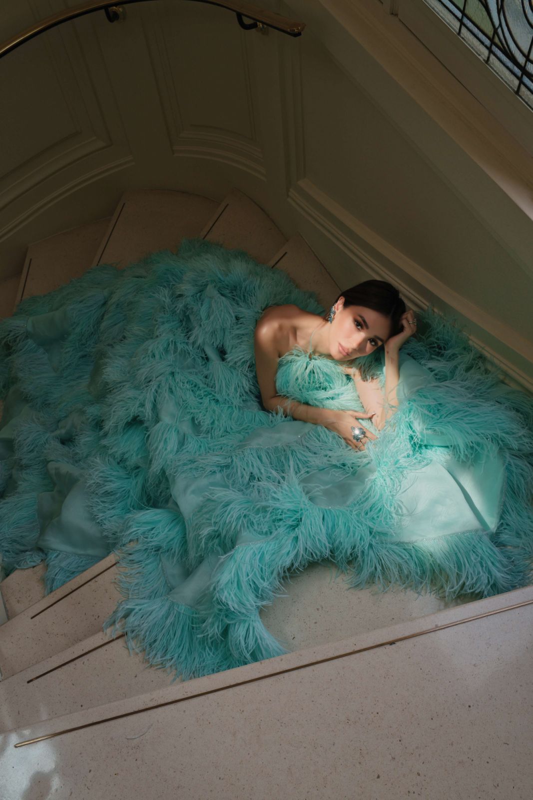 Evangelista wears Tamara Ralph gown and jewellery from Tiffany & Co Blue Book Summer 2024 Céleste High Jewelry Collection