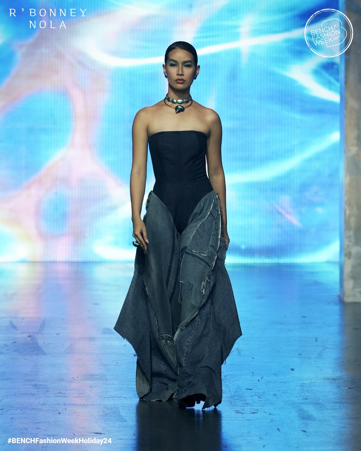 A deconstructed denim look complemented by a corseted top (Photo: Bench)