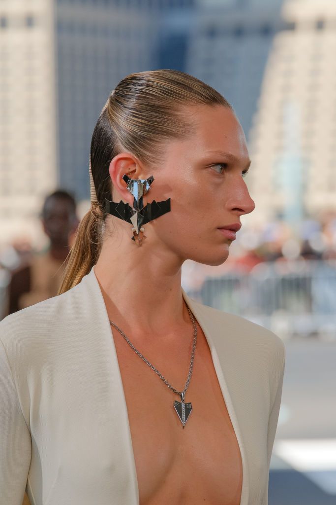 Model on the runway at Off-White RTW Spring 2025 as part of New York Ready to Wear Fashion Week on September 8, 2024 in New York, New York.  (Photo by Rodin Banica/WWD via Getty Images)
