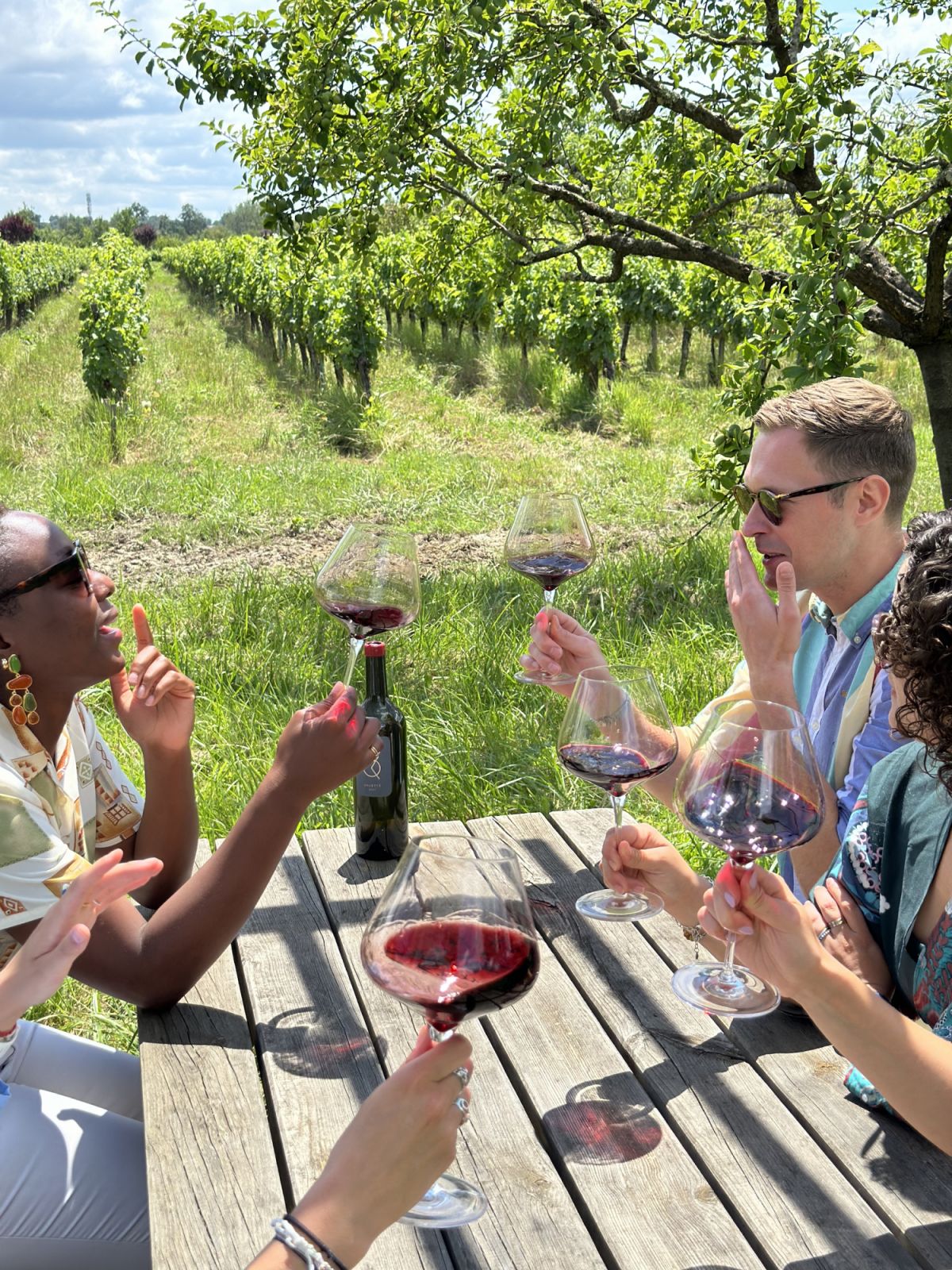 A group of people enjoying glasses of Anima, a full-bodied red wine (Photo: Chateau Shuette)