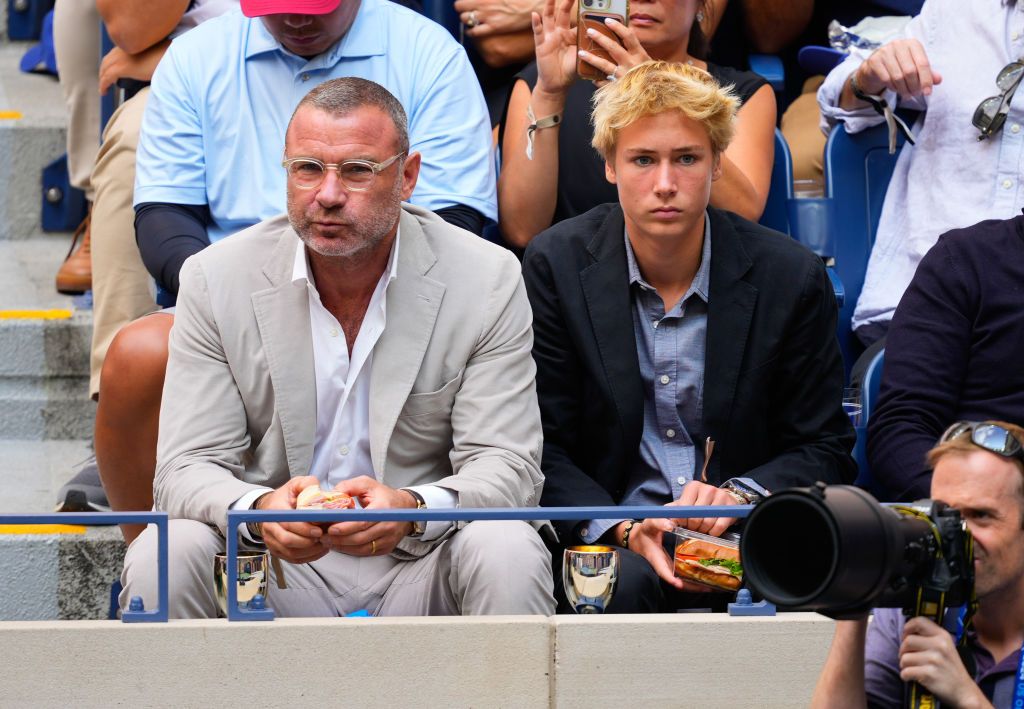 NEW YORK, NEW YORK - SEPTEMBER 08: Liev Schreiber and Sasha Schreiber are seen at the 2024 US Open Tennis Championships on September 08, 2024 in New York City. (Photo by Gotham/GC Images)