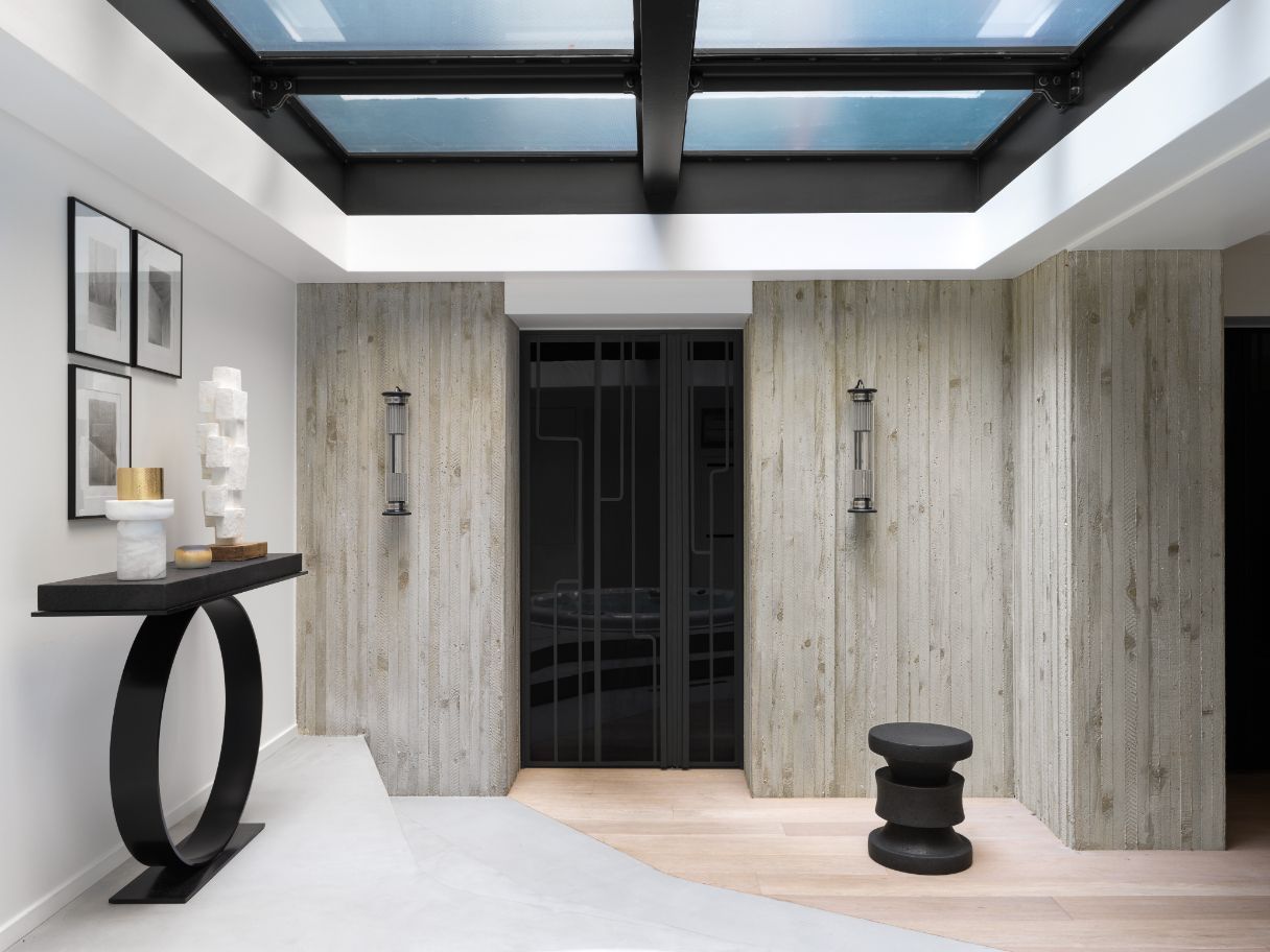 The hallway leading to the spa zone in this Paris townhouse