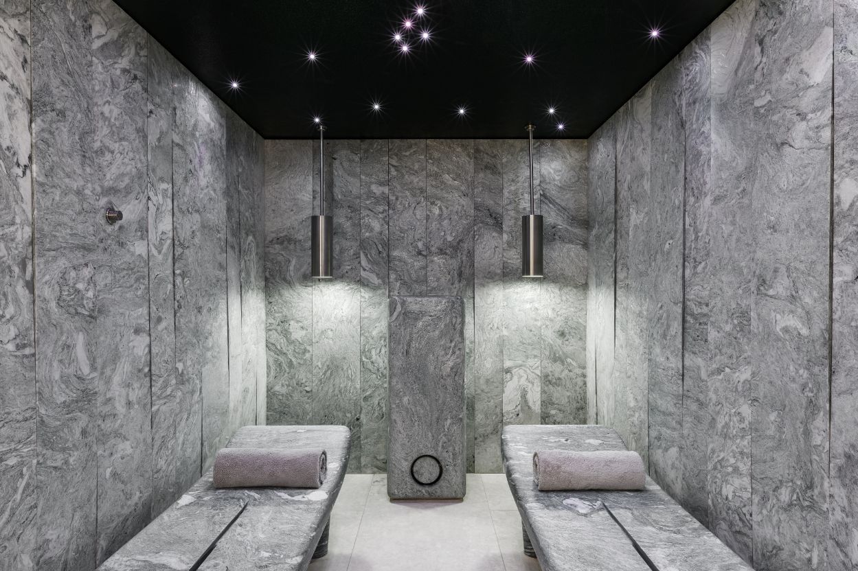 The quartzite steam room in the Swiss villa, designed by Ina Rinderknecht