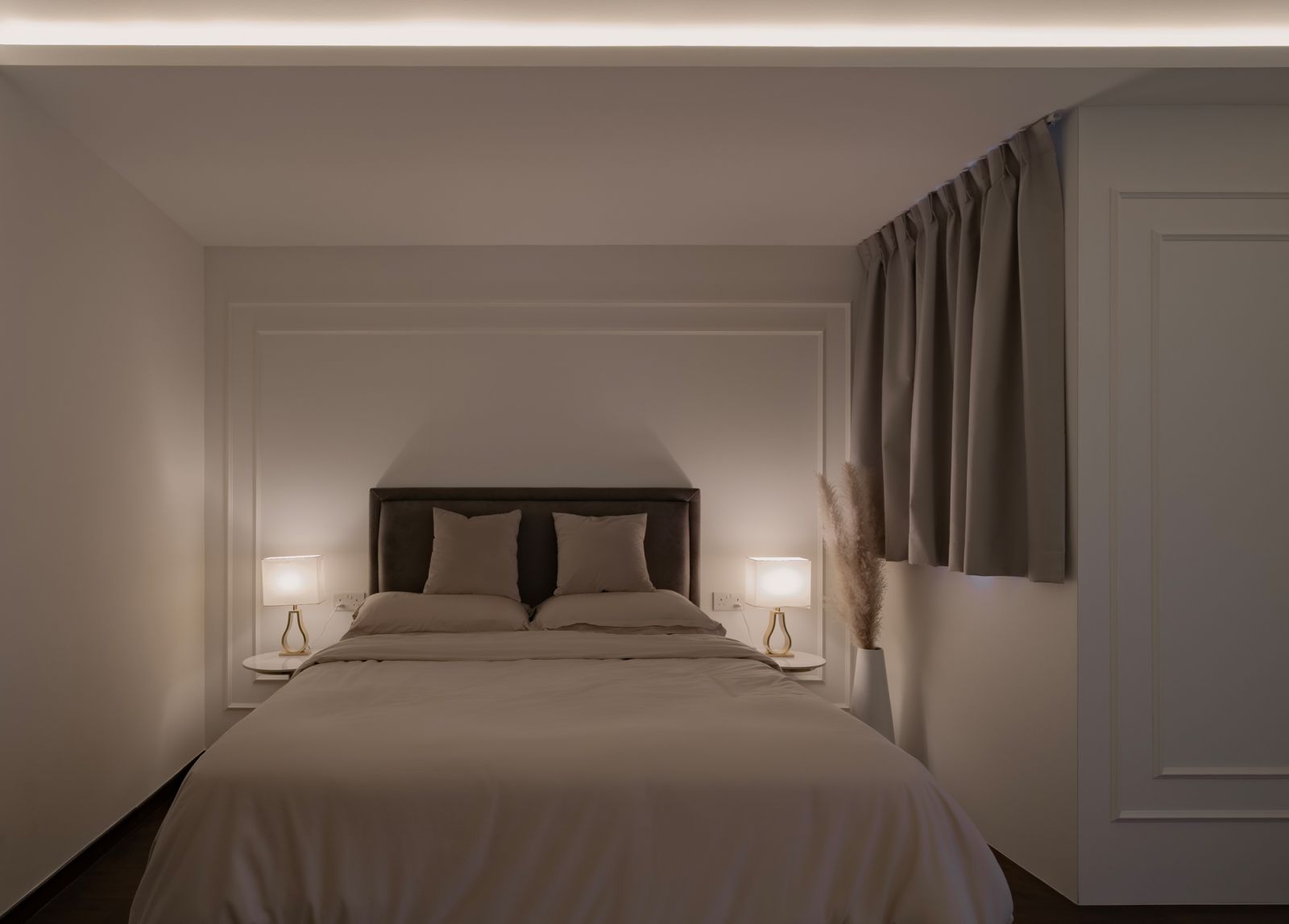 The inviting bedroom design sets the perfect ambience for a good night’s sleep