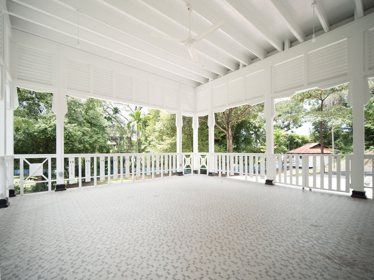 The canopied interior of a Swan & Mclaren bungalow