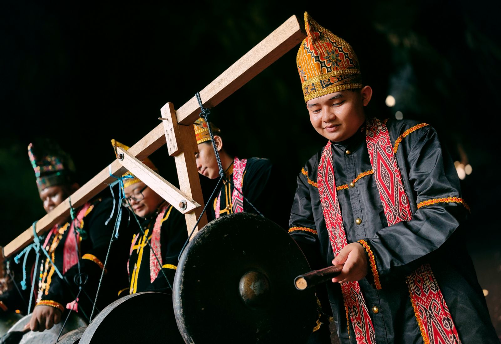 The art form of magagung penampang demonstrated by a group of young Kadazan men