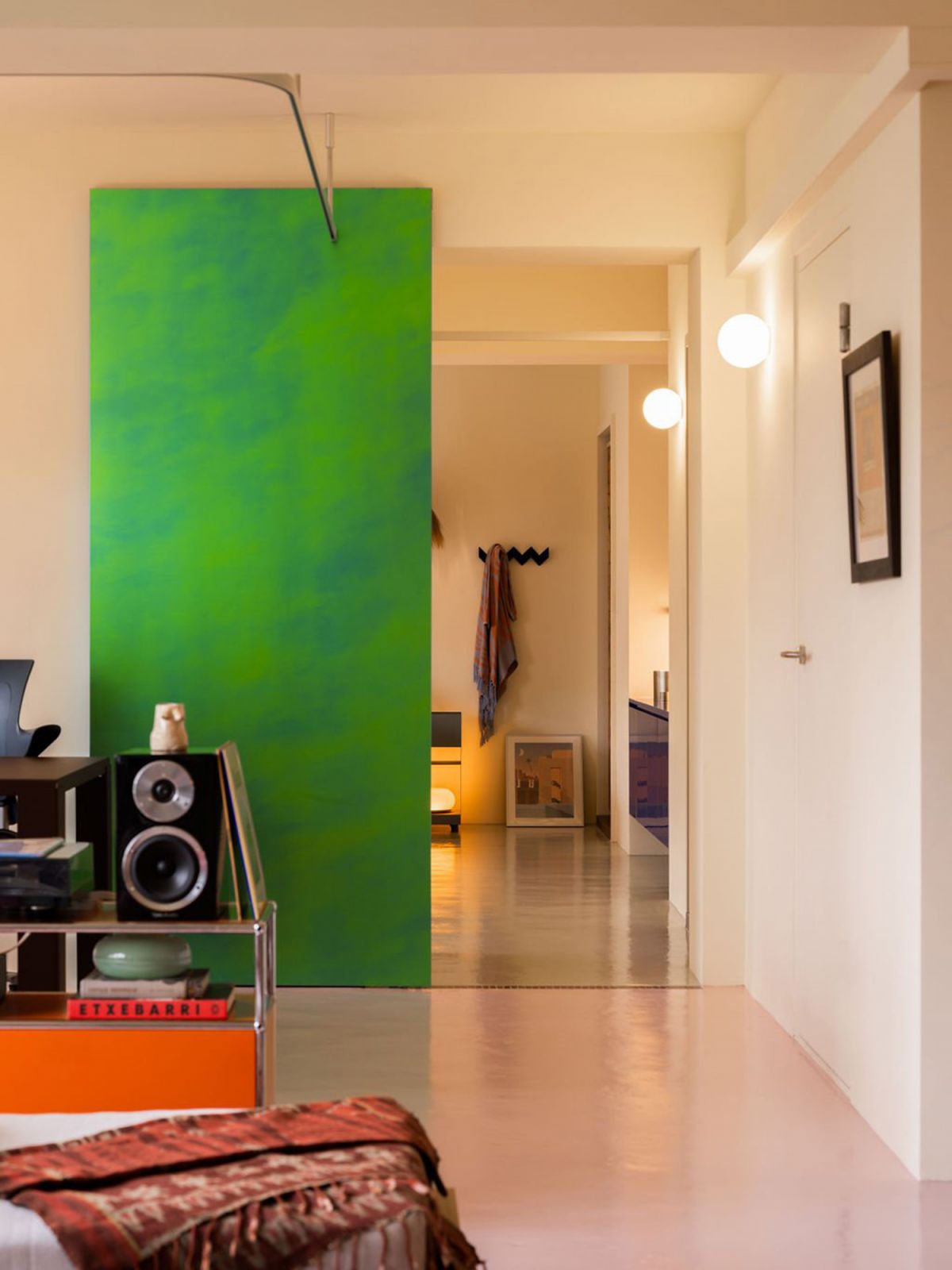 A residential interior design project by Knock Knock Studio, featuring a custom suspended track system for ripple fold blackout curtains