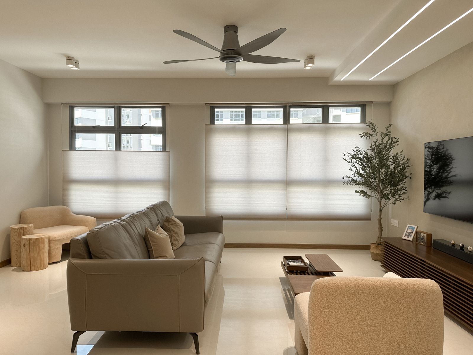 Coesa top-down bottom-up honeycomb blinds in a Singapore living room