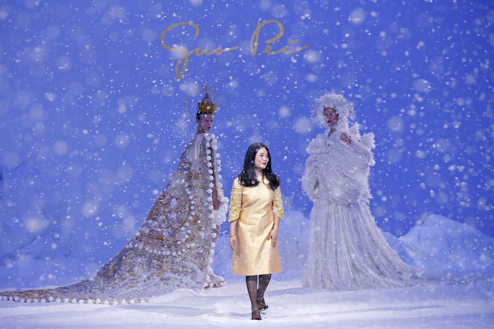 PARIS, France – January 22: Fashion designer Guo Pei during the Guo Pei Haute Couture Spring/Summer 2020 show as part of Paris Fashion Week on January 22, 2020 in Paris, France.  (Photo by Estrop/Getty Images)