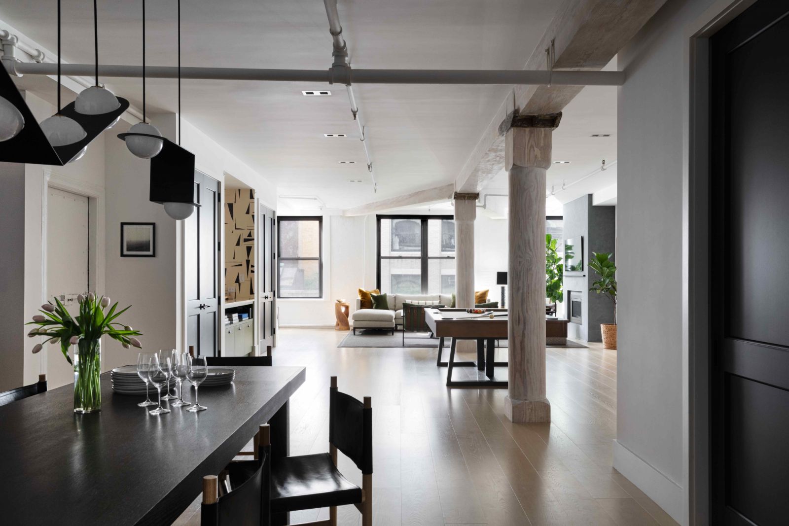 View of the open-plan apartment loft from the dining area