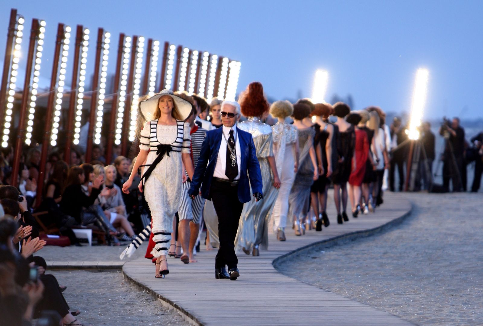 VENICE, ITALY - MAY 14: Designer Karl Lagerfeld walks the runway during the Chanel Cruise 2010 Fashion Show on May 14, 2009 in Venice, Italy. (Photo by Vittorio Zunino Celotto/Getty Images)