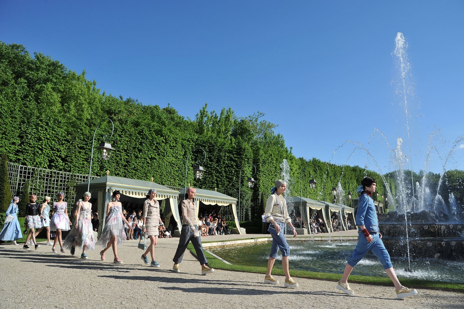 VERSAILLES, FRANCE - MAY 14: Models walk the runway during the Chanel 2012/13 Cruise Collection at Chateau de Versailles on May 14, 2012 in Versailles, France. (Photo by Pascal Le Segretain/Getty Images for Chanel)