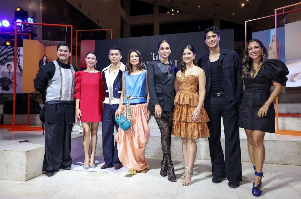 Hosts Sam Thurman and Stephanie Zubiri pose with Asia's Most Stylish 2024 honourees Tootsy Angara, James Reid, Trickie Lopa, Sarah Lahbati, Xandra Rocha, and Donny Pangilinan