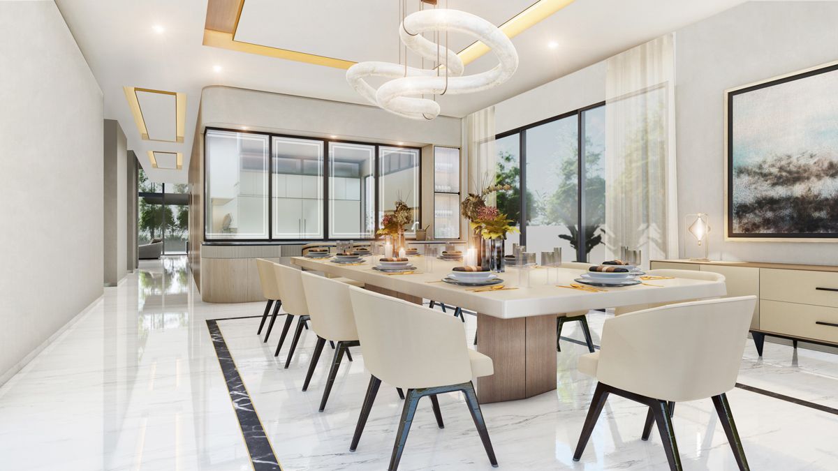 The stately dining room of the Sentosa Cove house project