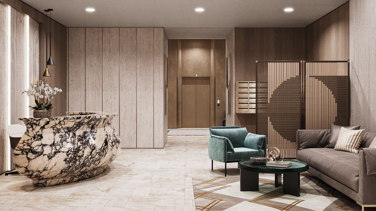 The lobby area of a work-in-progress residential project in Budapest