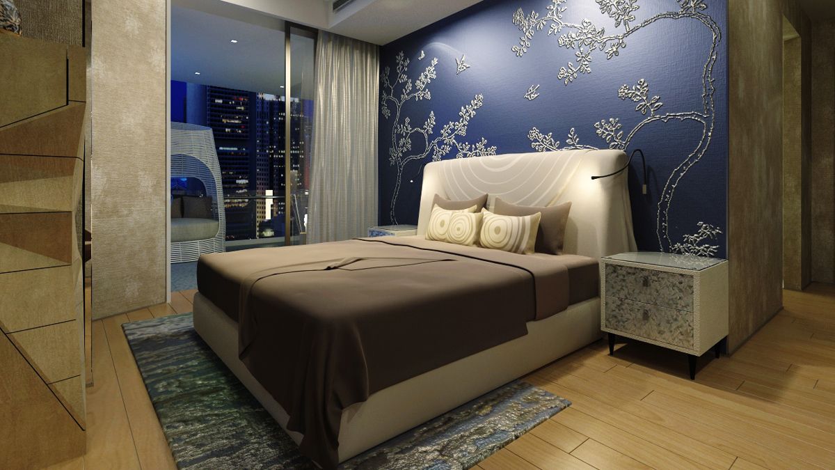 The opulent yet tranquil bedroom at the Vue Residences