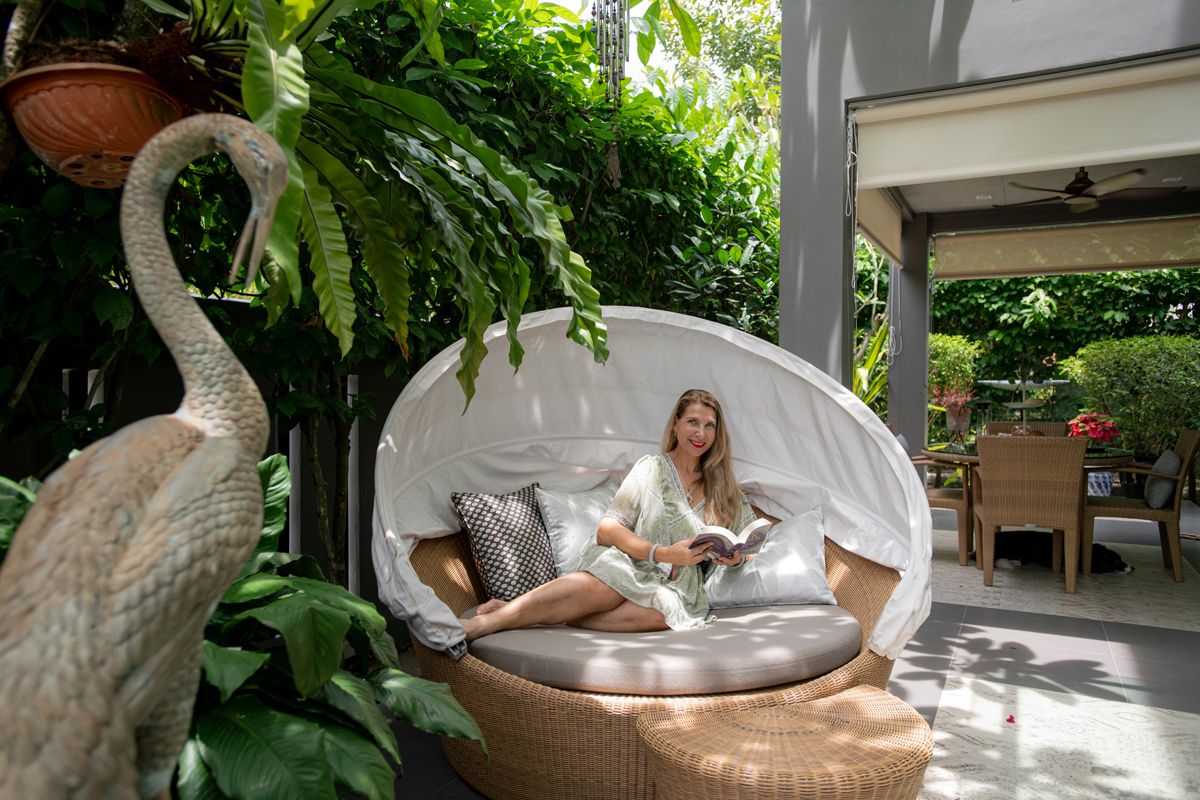 Isabelle Miaja at home in her beautifully appointed garden
