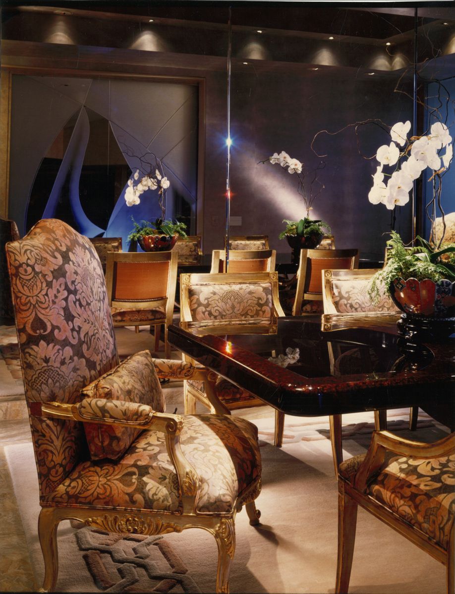 A richly detailed dining room in the Beverly Hills mansion