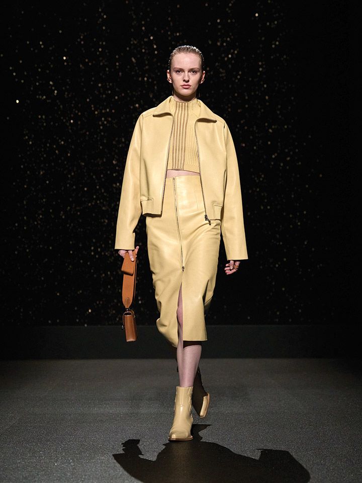Leather was worn in polished layers and silhouettes throughout the show
