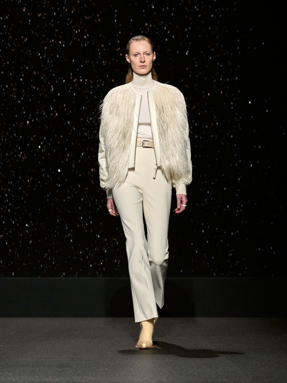 Highlights from the Hermès fall-winter womenswear 2024 collection, included a jacket adorned with ostrich feather
