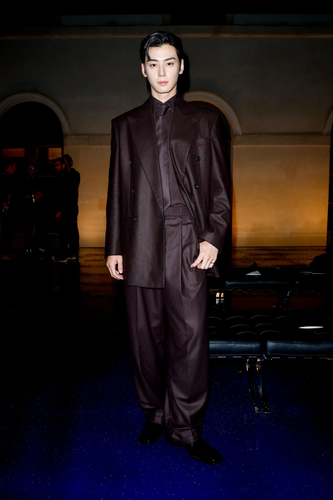 Cha Eun-woo at Saint Laurent RTW Spring 2025 as part of Paris Ready to Wear Fashion Week on September 24, 2024 in Paris, France. (Photo by Aitor Rosas Sune/WWD via Getty Images)