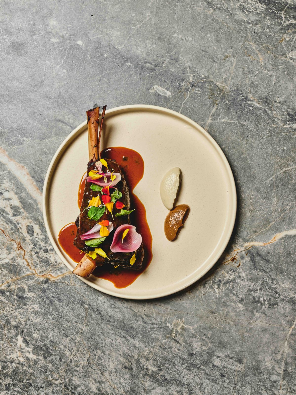 Lamb shank, onion and mint at Anvil by chef Josh Boutwood
